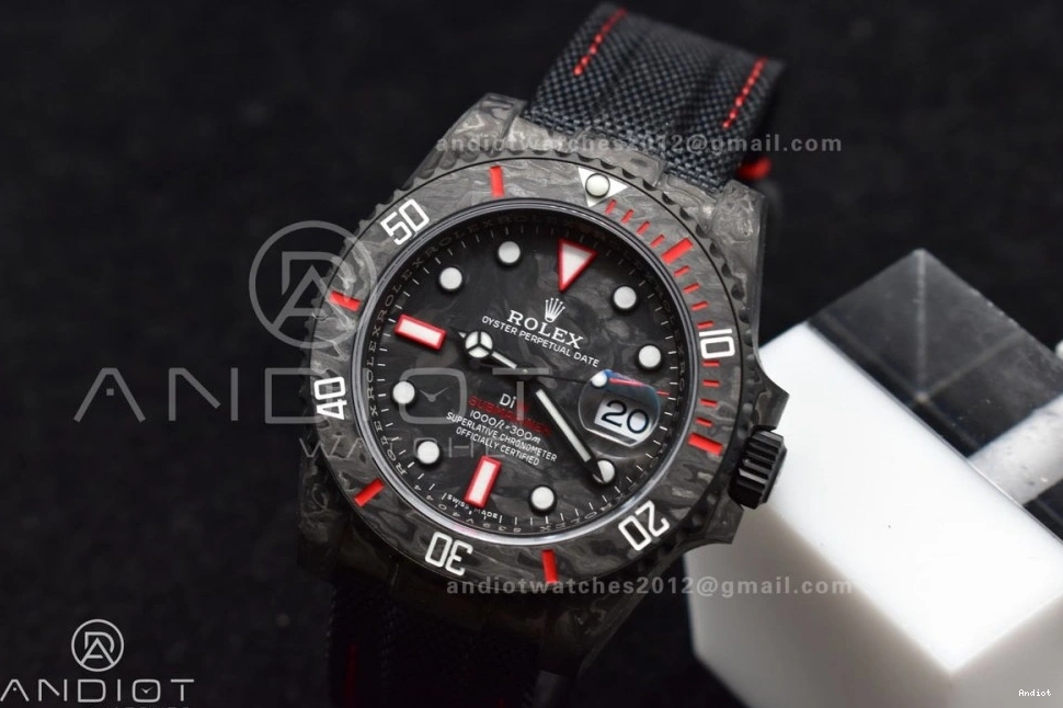 Dial DIW Carbon VSF Best Black 474 Edition VS Black Submariner Strap 1:1 Nylon Red on SunProtective 0812